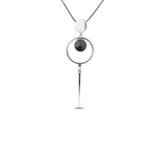 Aarwaa Silver Tone Circle Black Crystal Necklace ,